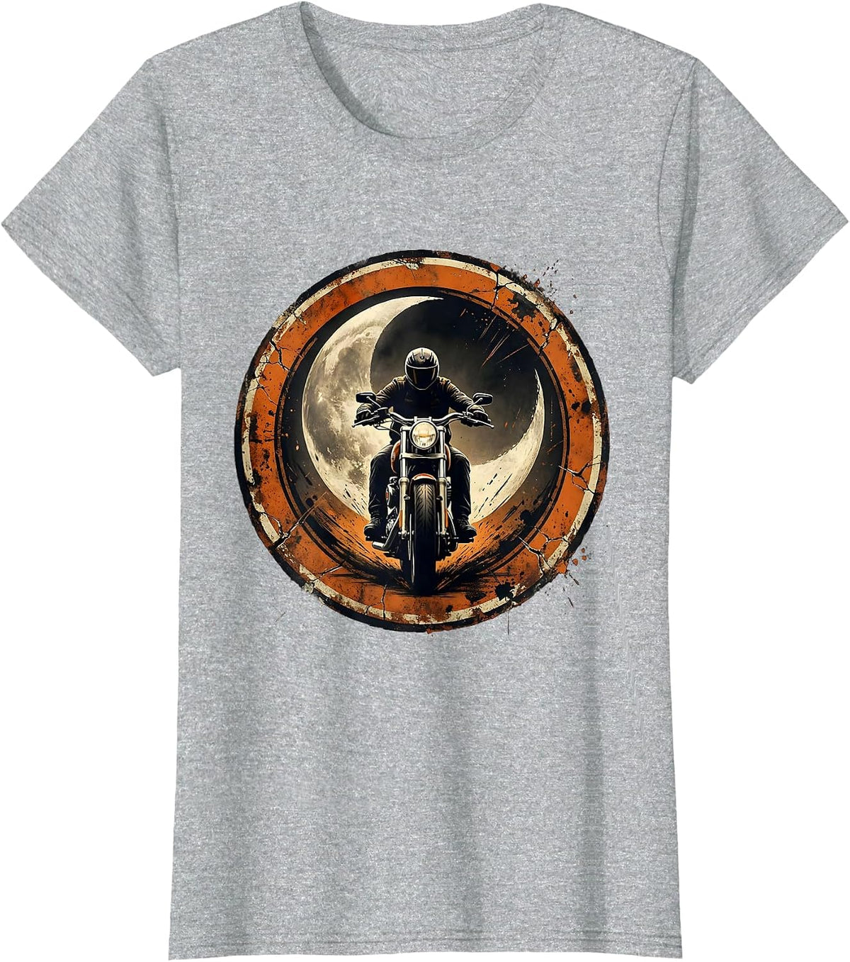 Biker Silhouette Crescent Moon Motorcycle Rider T-Shirt - Heather Grey
