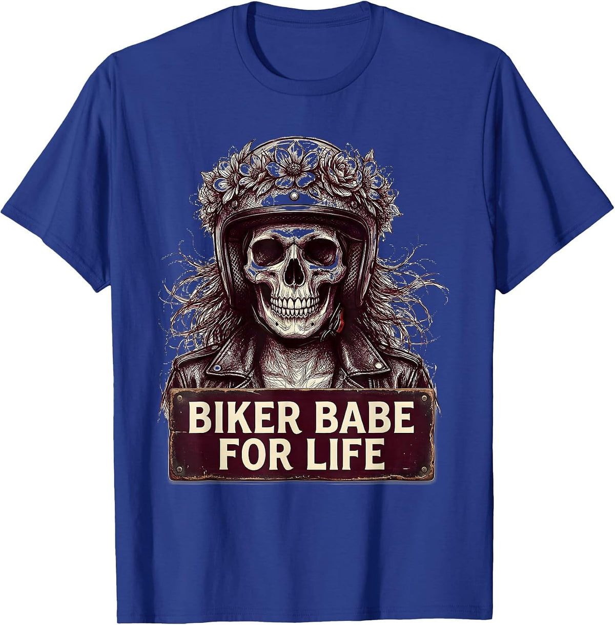 Biker Babe For Life Bold Motorcycle Design T-Shirt - Royal Blue