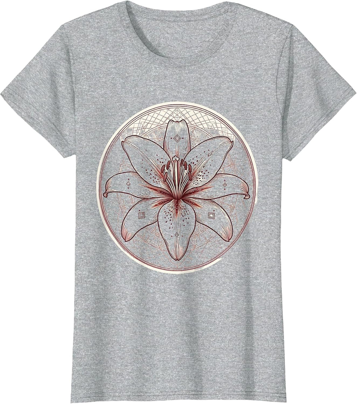 Mimi Stargazer Lily Geometric Line Art Design T-Shirt - Heather Grey