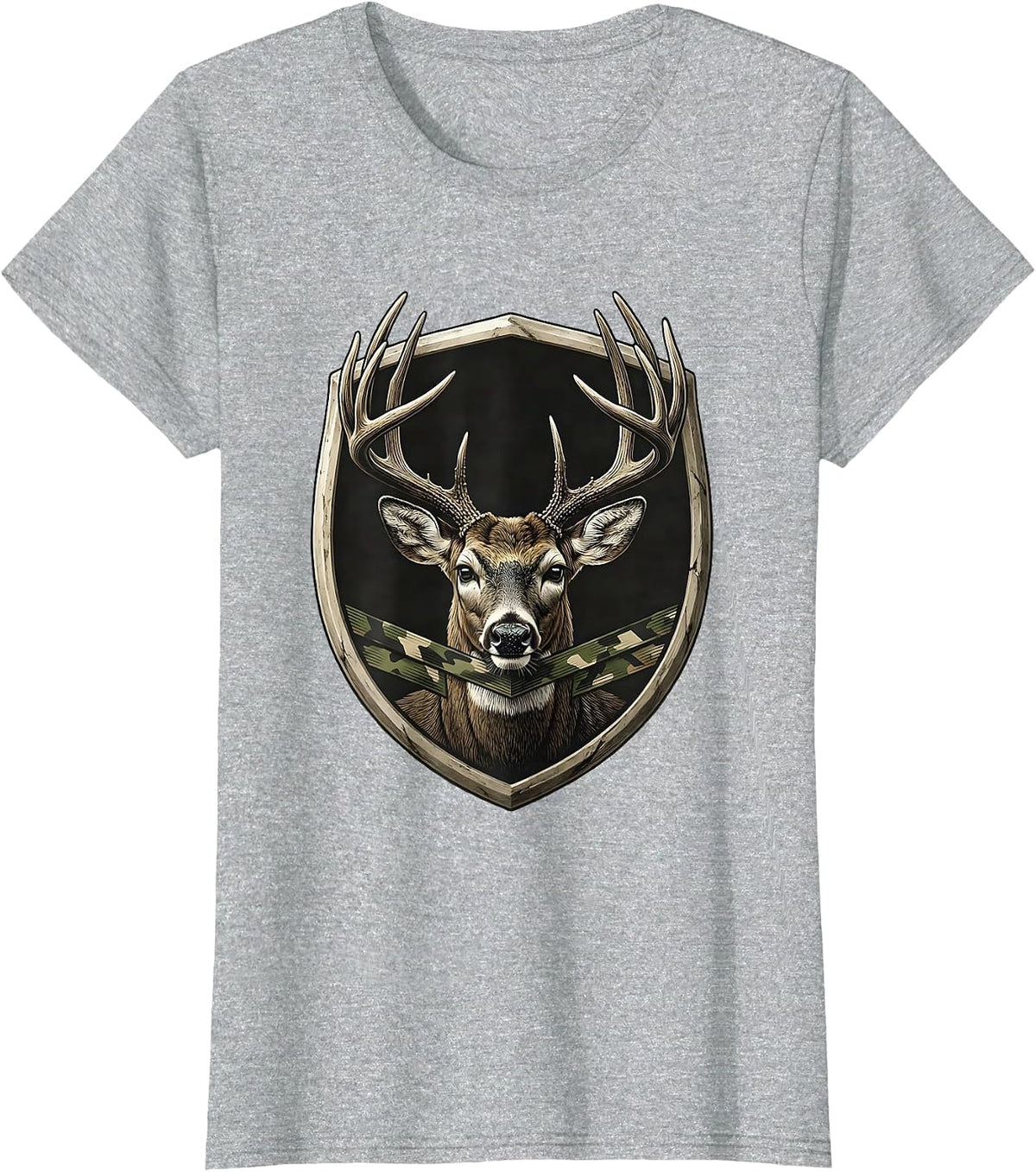 Women's Sealed Buck Shield Minimalist Deer Hunter Gift T-Shirt - Heather Grey