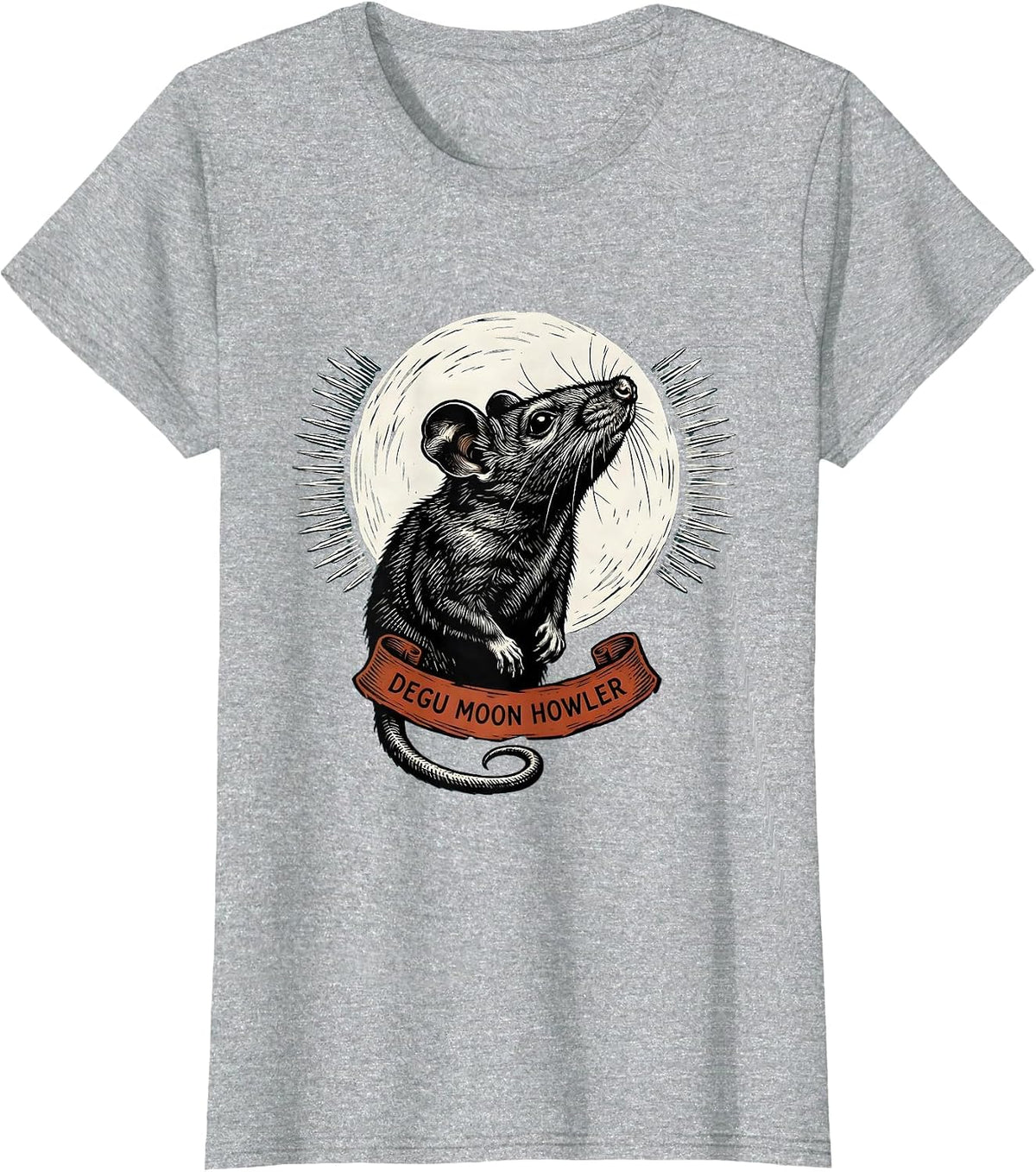 Women's Degu Moon Howler Funny Ferret Lover Small Mammal Pet Humor T-Shirt - Heather Grey