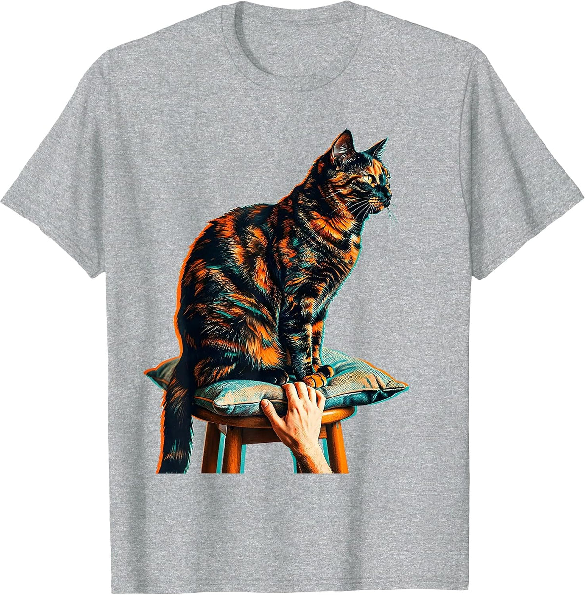 Men's Tortie Cat Lover Risograph Tortoiseshell Cat Owner T-Shirt - Heather Grey