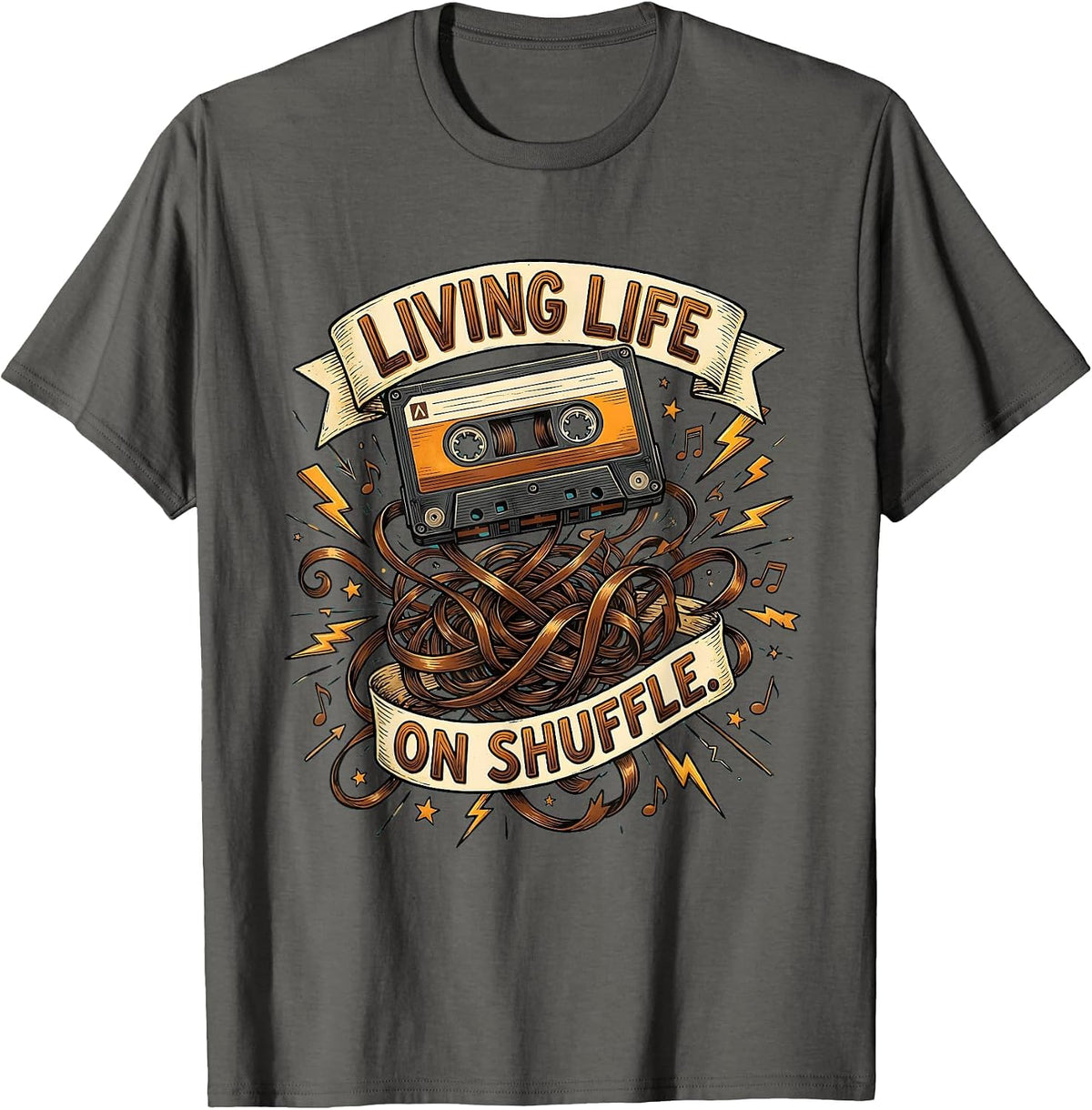 Living Life On Shuffle ADHD Awareness Design T-Shirt - Asphalt Grey