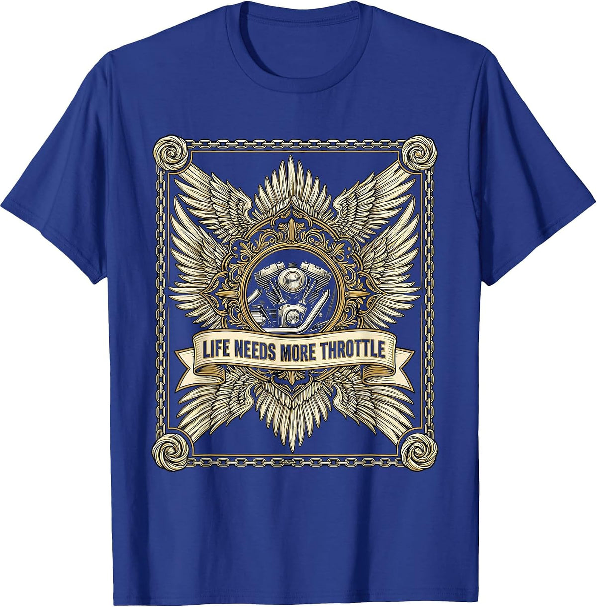 Life Needs More Throttle Motorcycle Design T-Shirt - Royal Blue