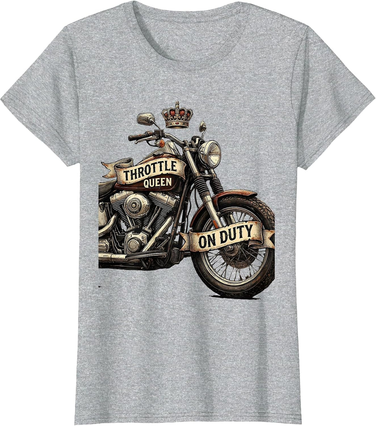 Throttle Queen On Duty Motorcycle Rider Design T-Shirt - Heather Grey