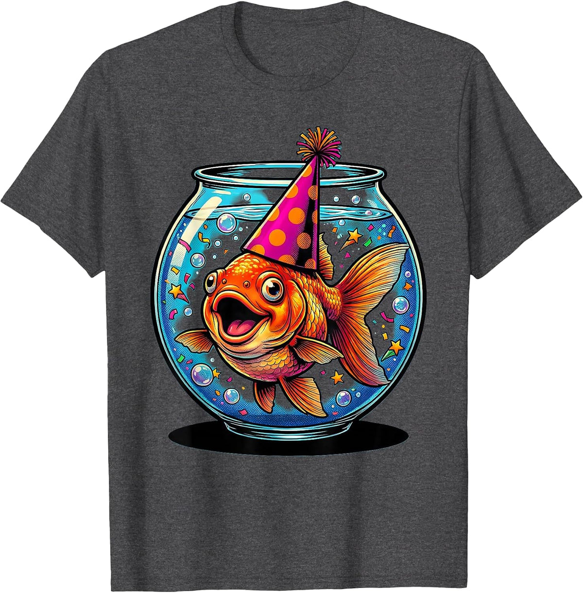 Goldfish Bowl Birthday Party Hat Celebration T-Shirt - Dark Heather Grey