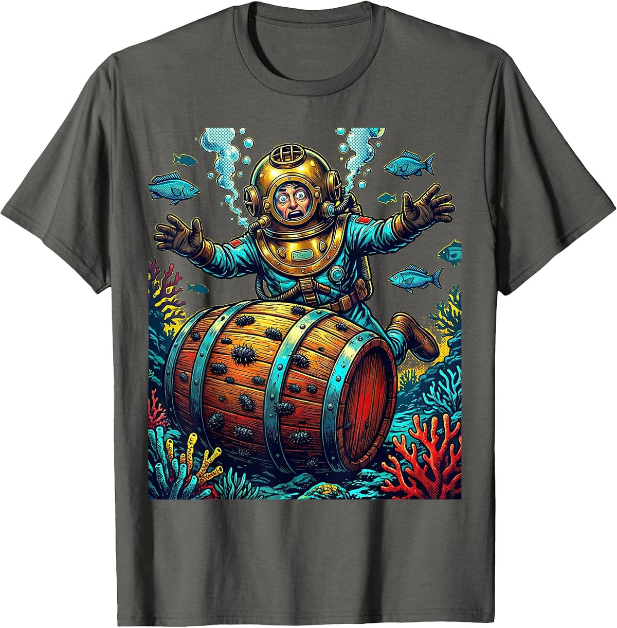 Men's Deep Sea Diver Sunken Beer Barrel Discovery T-Shirt - Asphalt Grey
