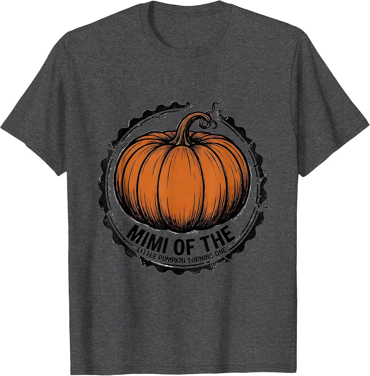 Men's Mimi Of The Little Pumpkin Turning One Family First Birthday T-Shirt - Dark Heather Grey