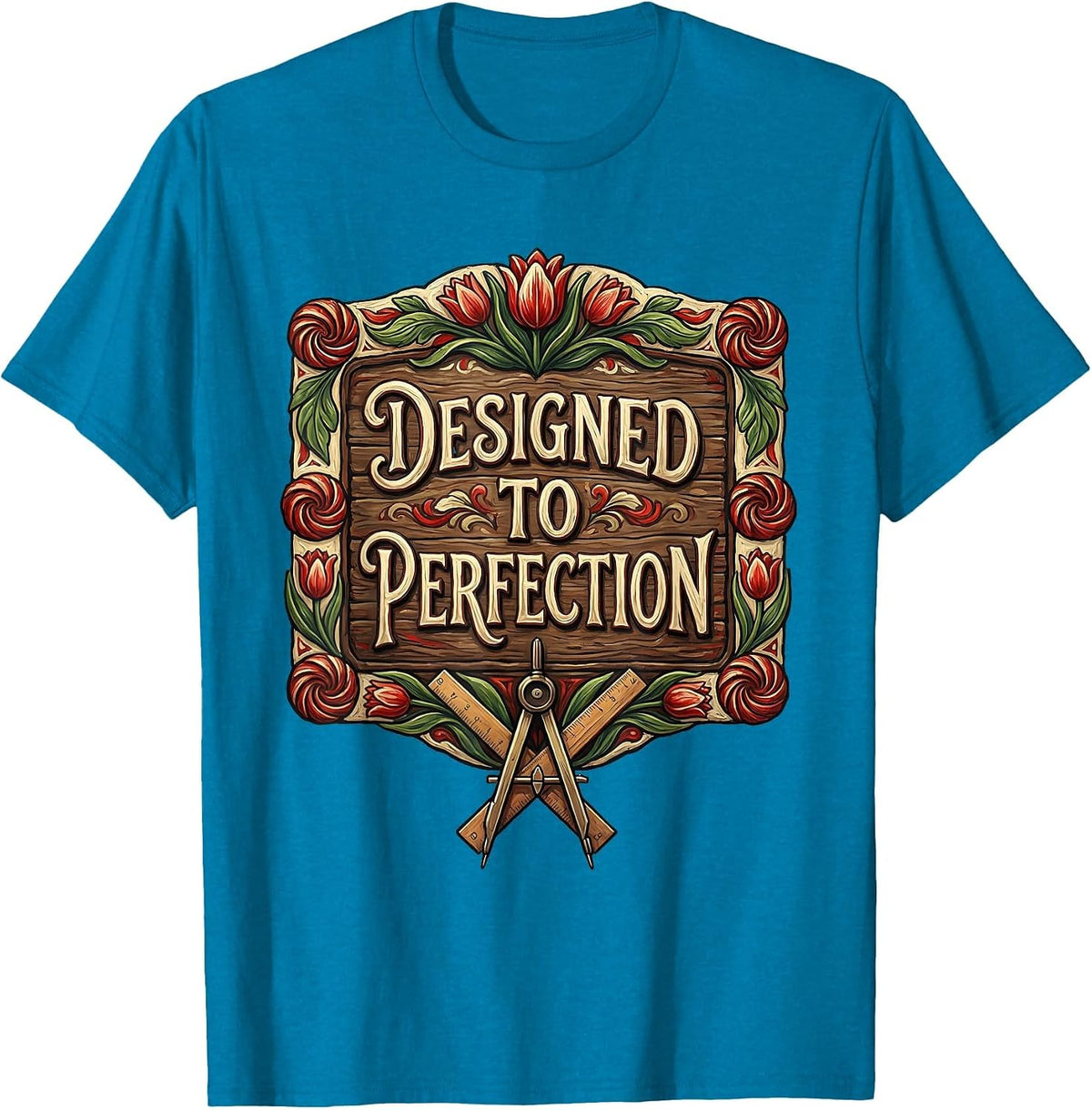 Designed to Perfection Bold Statement Graphic T-Shirt - Sapphire Blue