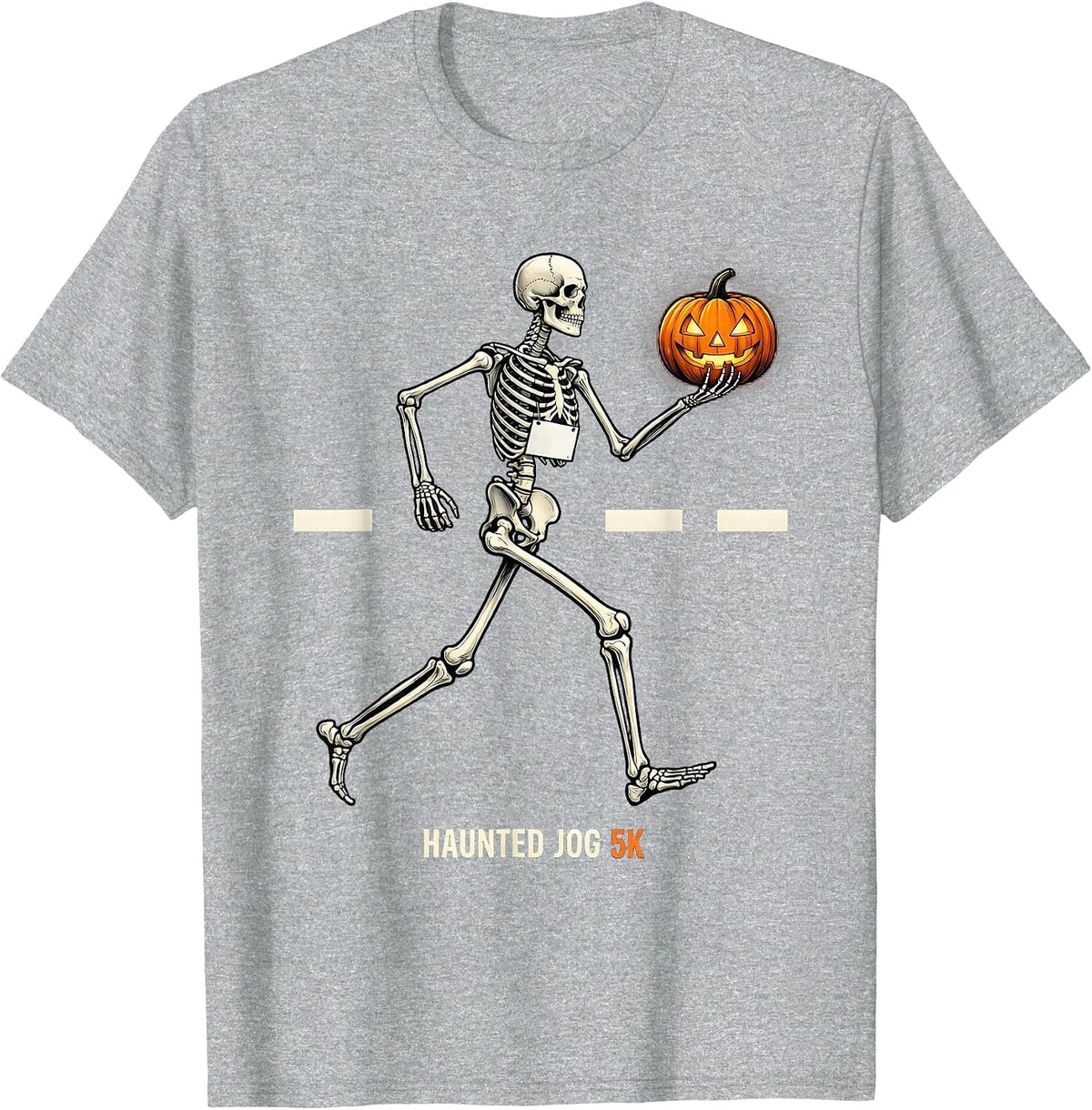 Men's Haunted Jog 5K Funny Skeleton Runner Halloween Fun Run T-Shirt - Heather Grey