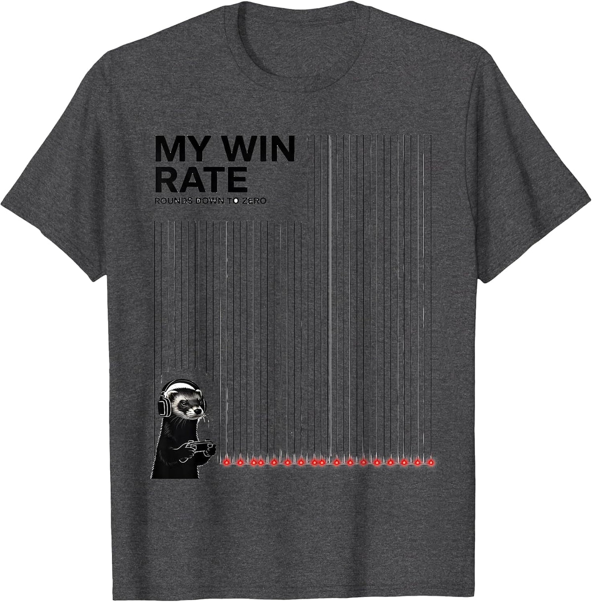 My Win Rate Rounds Down To Zero Funny Anime Gamer Ferret T-Shirt - Dark Heather Grey