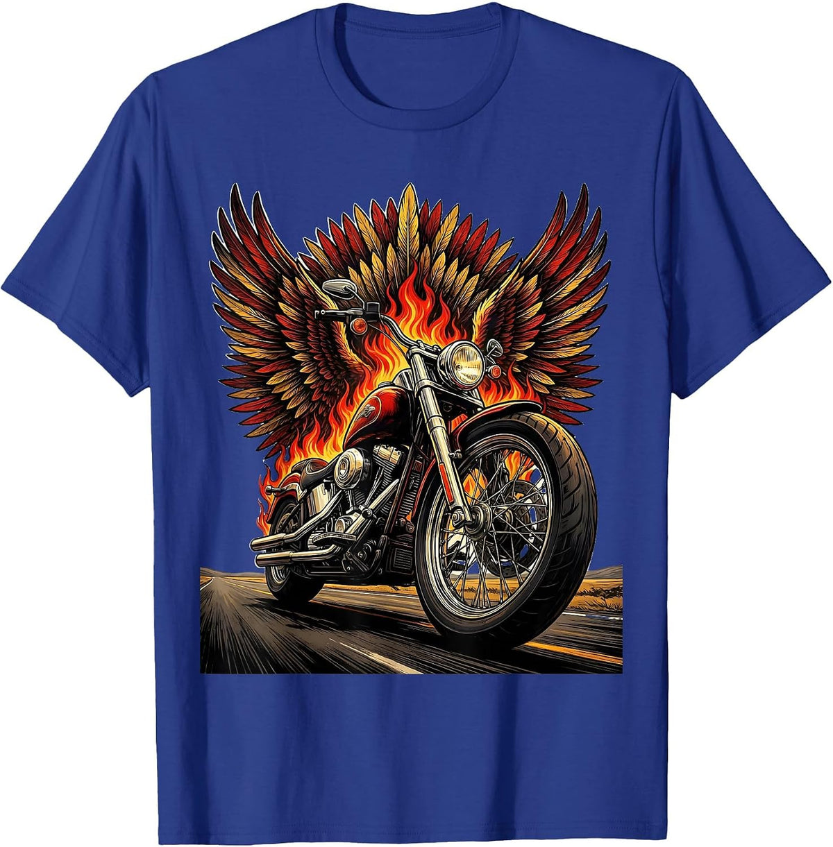 Men's Motorcycle Freedom Open Road Graphic Tee T-Shirt - Royal Blue