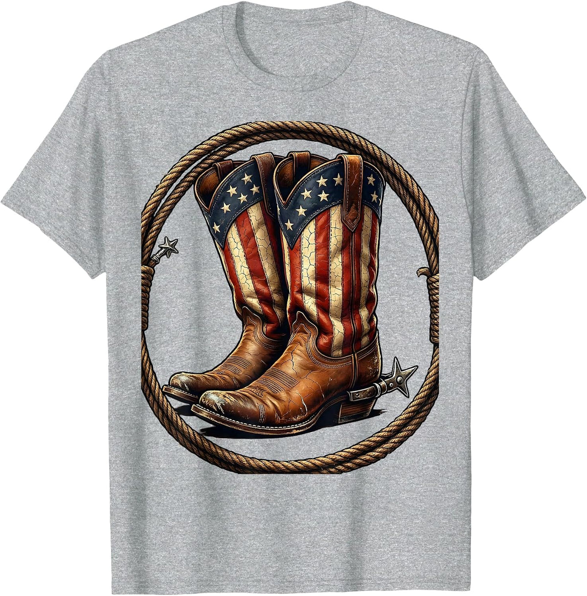 Men's Crossed Cowboy Boots Western Cowgirl Graphic T-Shirt - Heather Grey