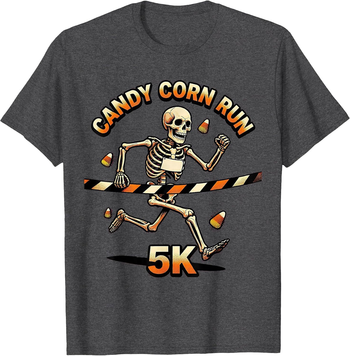 Candy Corn Run 5K Funny Skeleton Halloween Fun Run Matching T-Shirt - Dark Heather Grey
