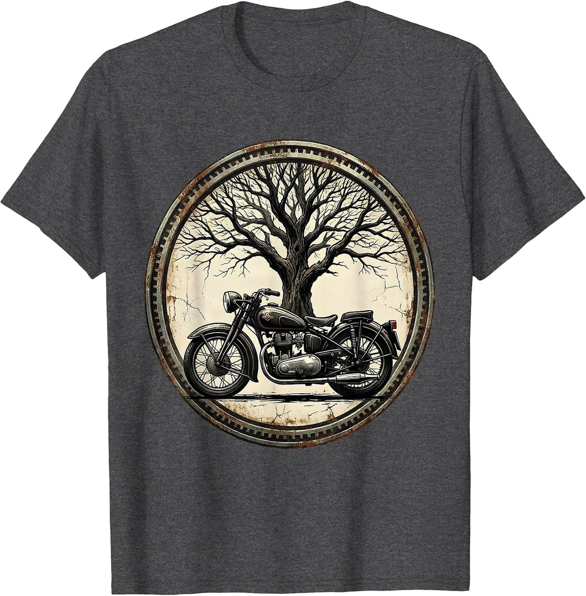 Men's Vintage Motorcycle Under Lone Tree Biker Graphic T-Shirt - Dark Heather Grey