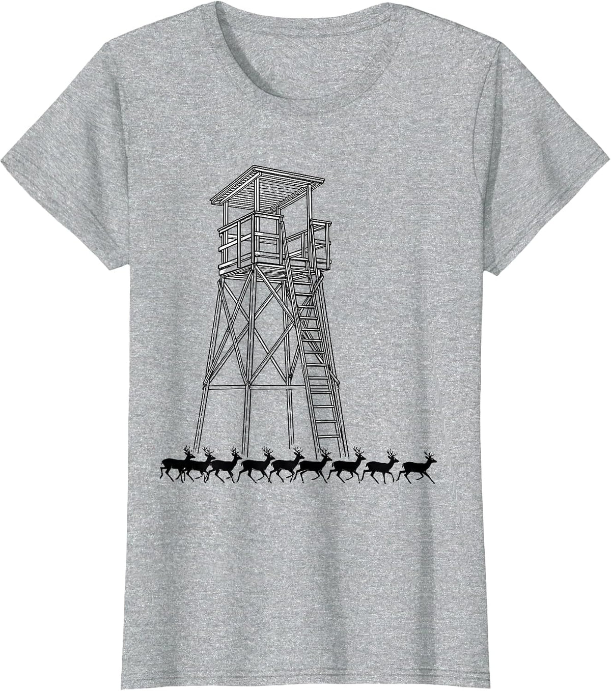 Hunting Stand Deer Buck Silhouette Funny Hunter T-Shirt - Heather Grey