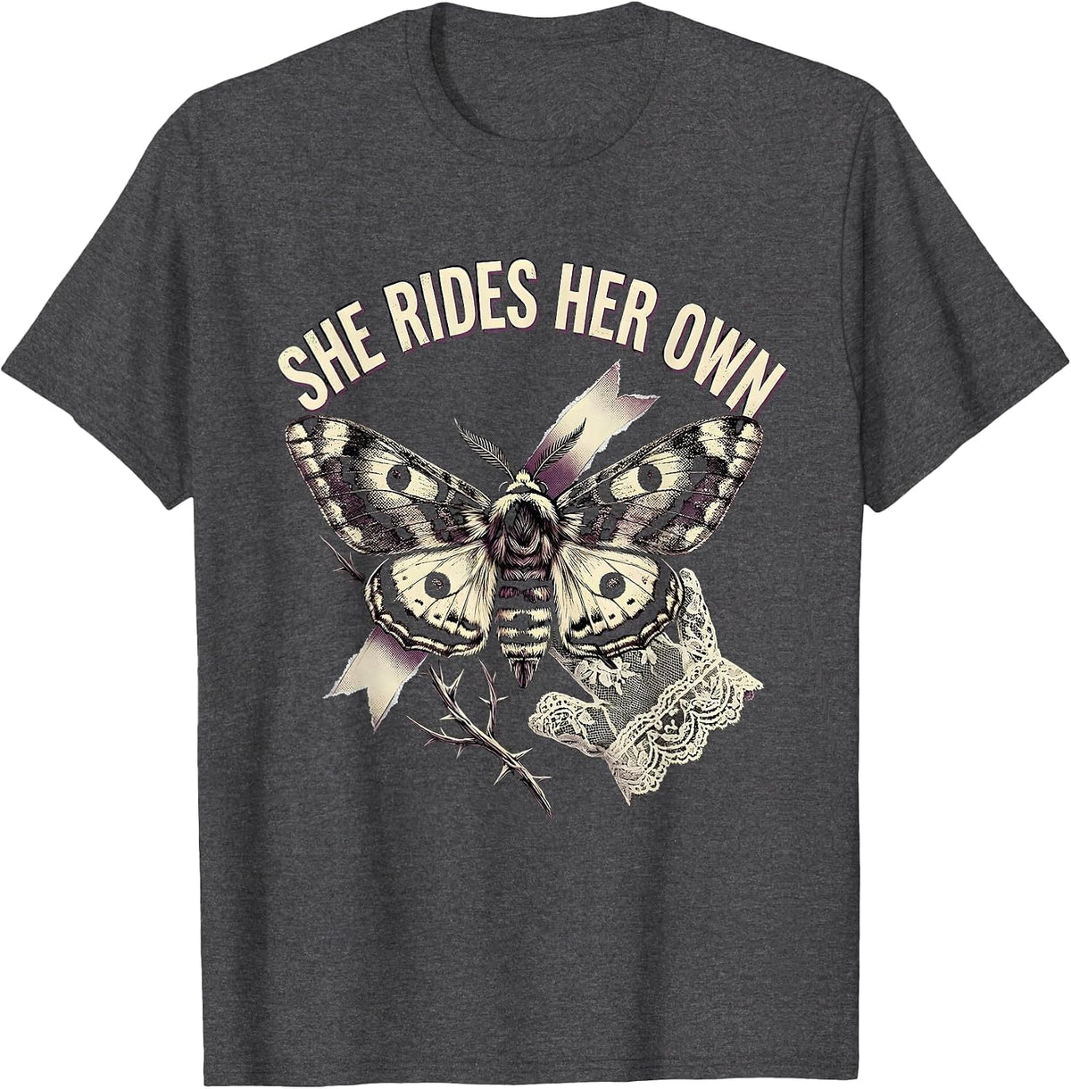 She Rides Her Own Motorcycle Biker Design T-Shirt - Dark Heather Grey