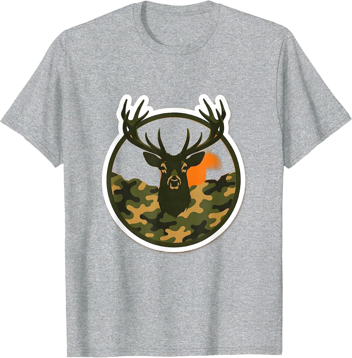 Men's Youth Camo Deer Silhouette Hunting Graphic T-Shirt - Heather Grey
