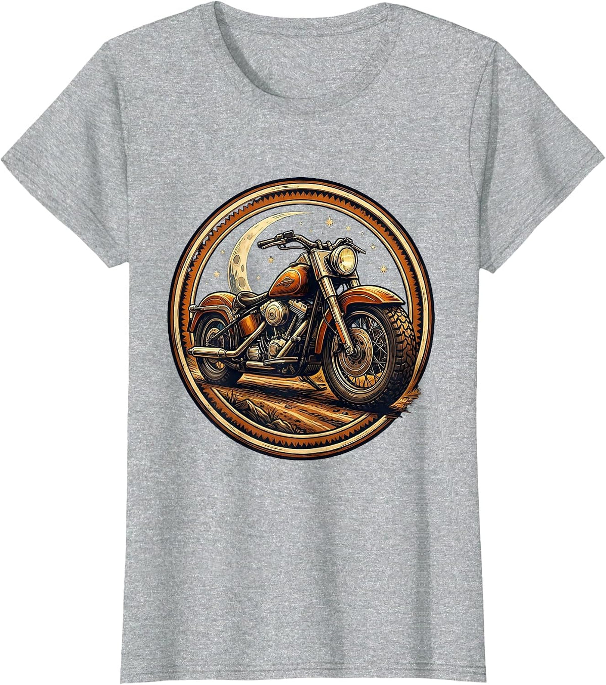Vintage Bobber Motorcycle Starry Night Graphic T-Shirt - Heather Grey