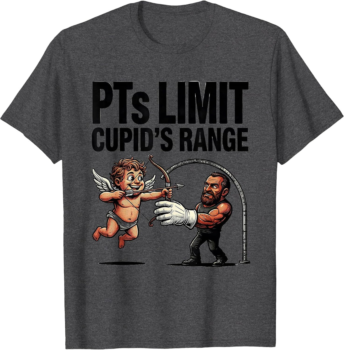 Men's PTs Limit Cupid's Range Retro Cartoon Physical Therapist T-Shirt - Dark Heather Grey
