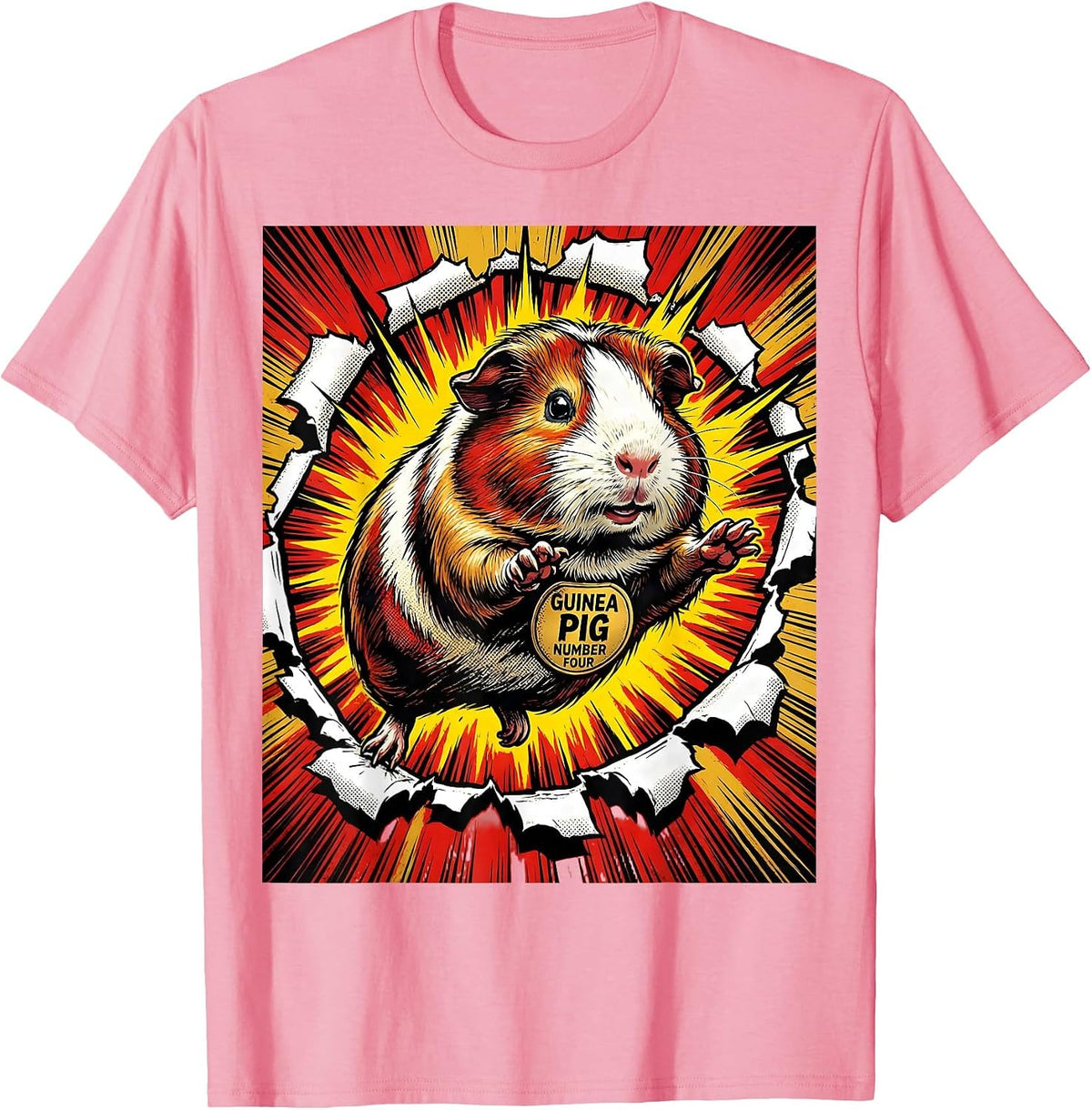 Men's Guinea Pig Number Four Comic Book Pig Lover Novelty Humor T-Shirt - Pink