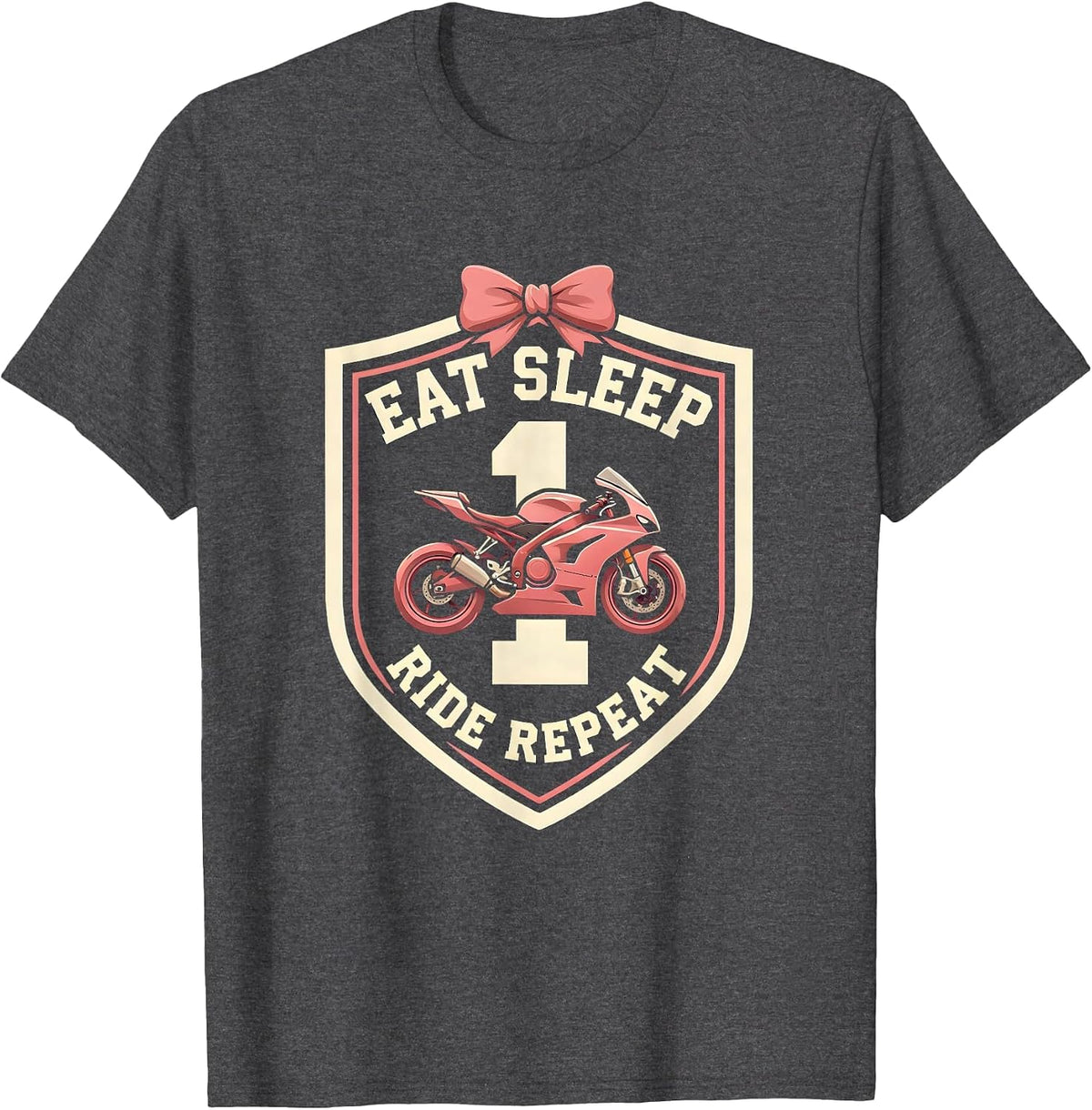 Men's Eat Sleep Ride Repeat Motorcycle Biker Design T-Shirt - Dark Heather Grey