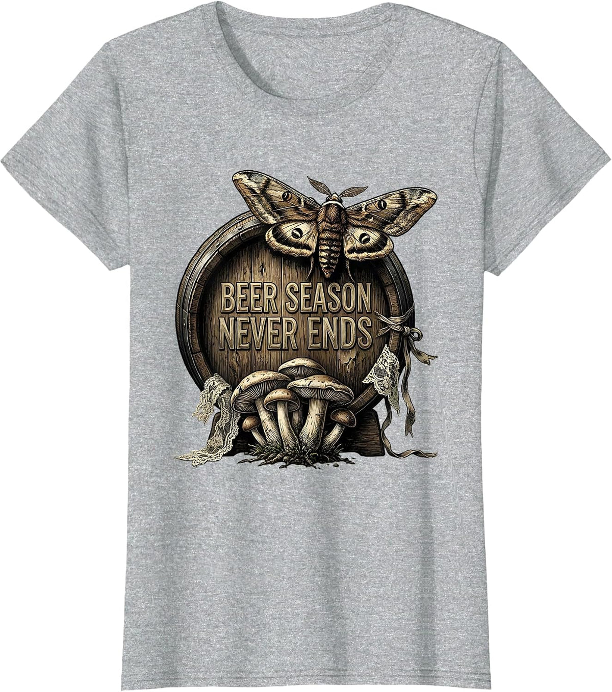 Beer Season Never Ends Oktoberfest Design T-Shirt - Heather Grey