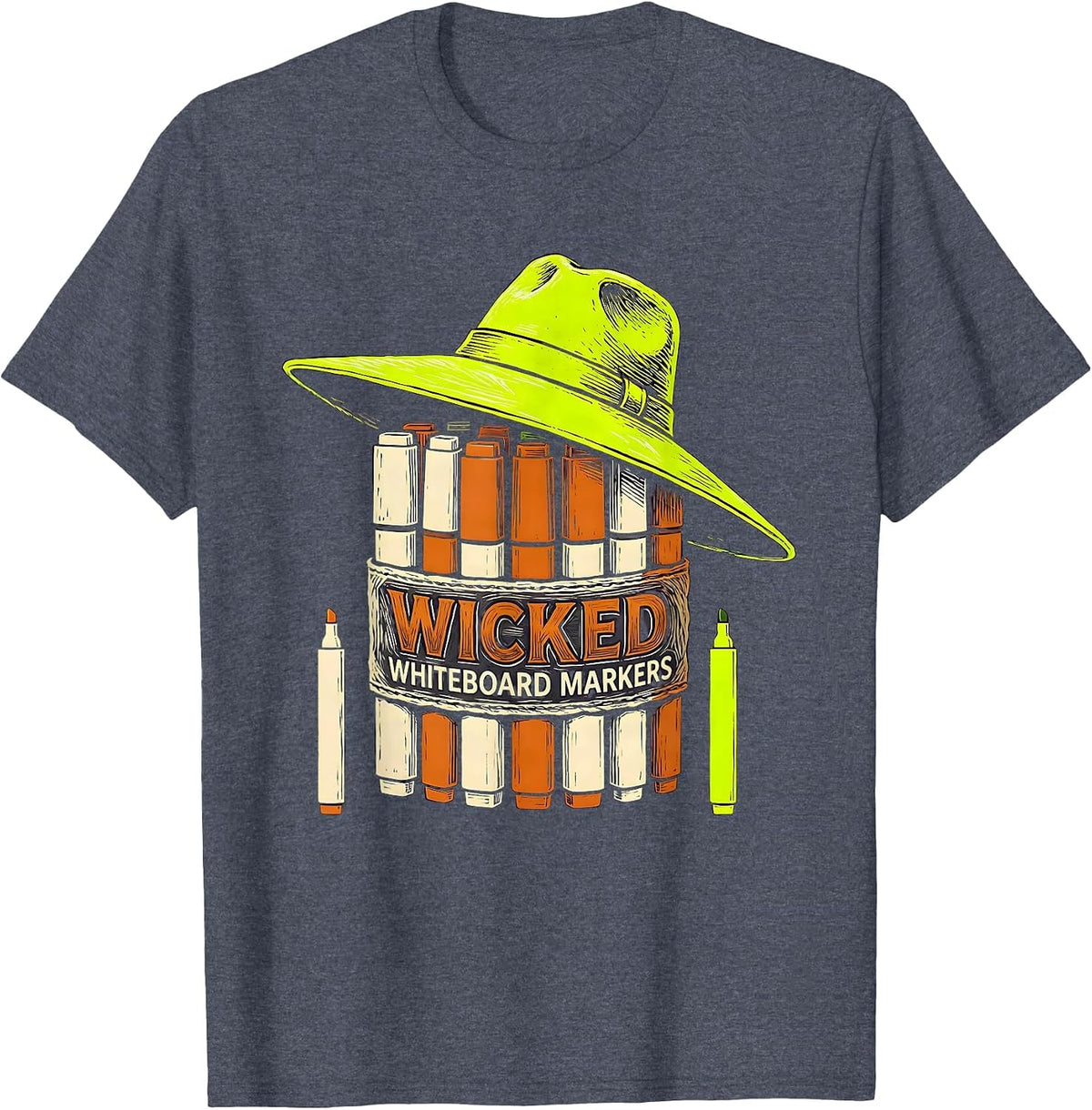 Wicked Whiteboard Markers Funny Teacher Halloween School T-Shirt - Heather Blue
