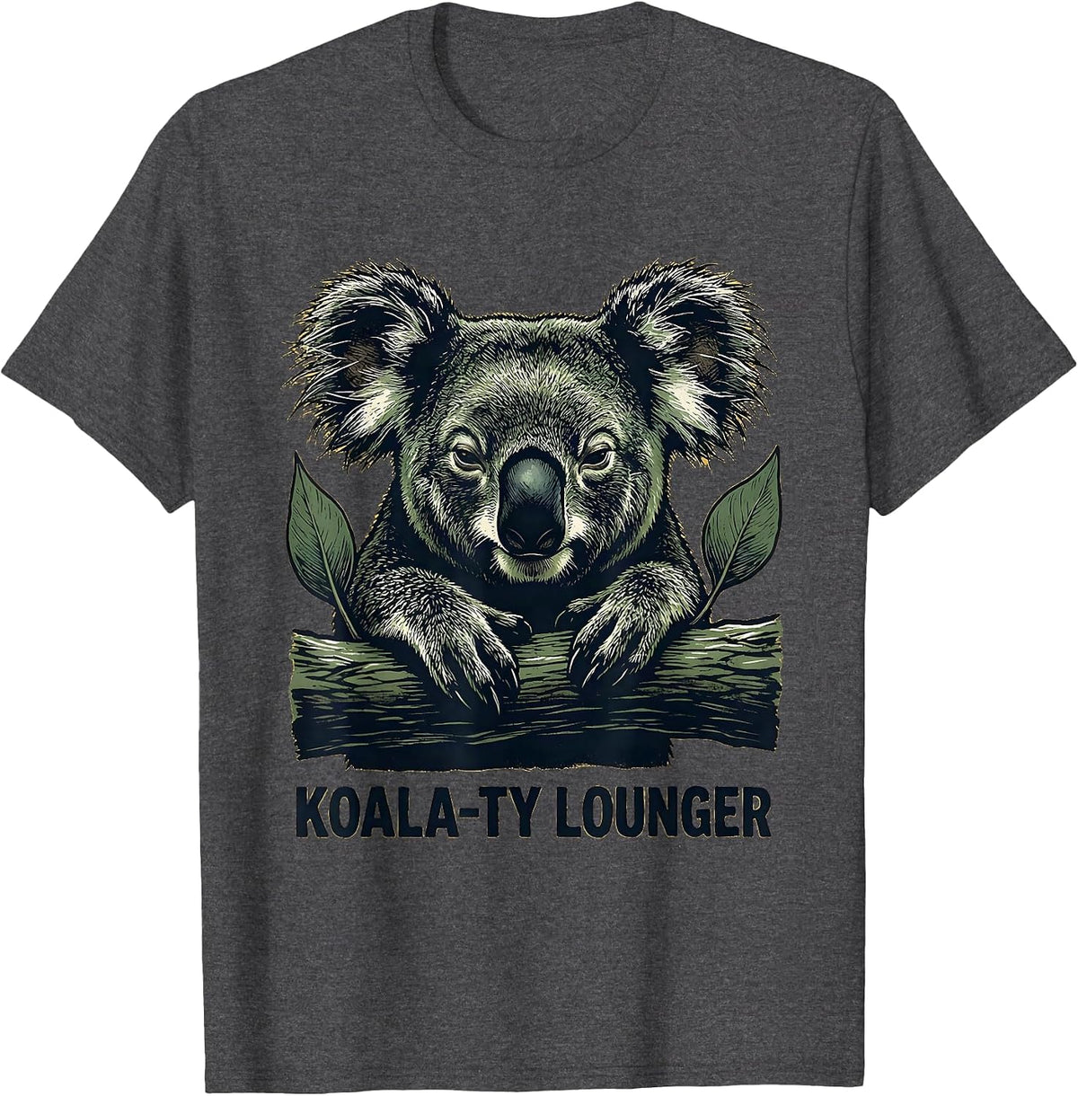 Men's Koala-ty Lounger Cute Koala Lover Animal Humor Novelty T-Shirt - Dark Heather Grey