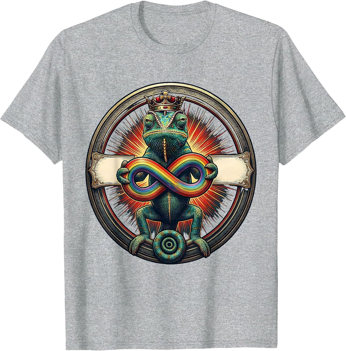 Men's Crowned Chameleon Monarch Meme Funny Autistic Humor T-Shirt - Heather Grey