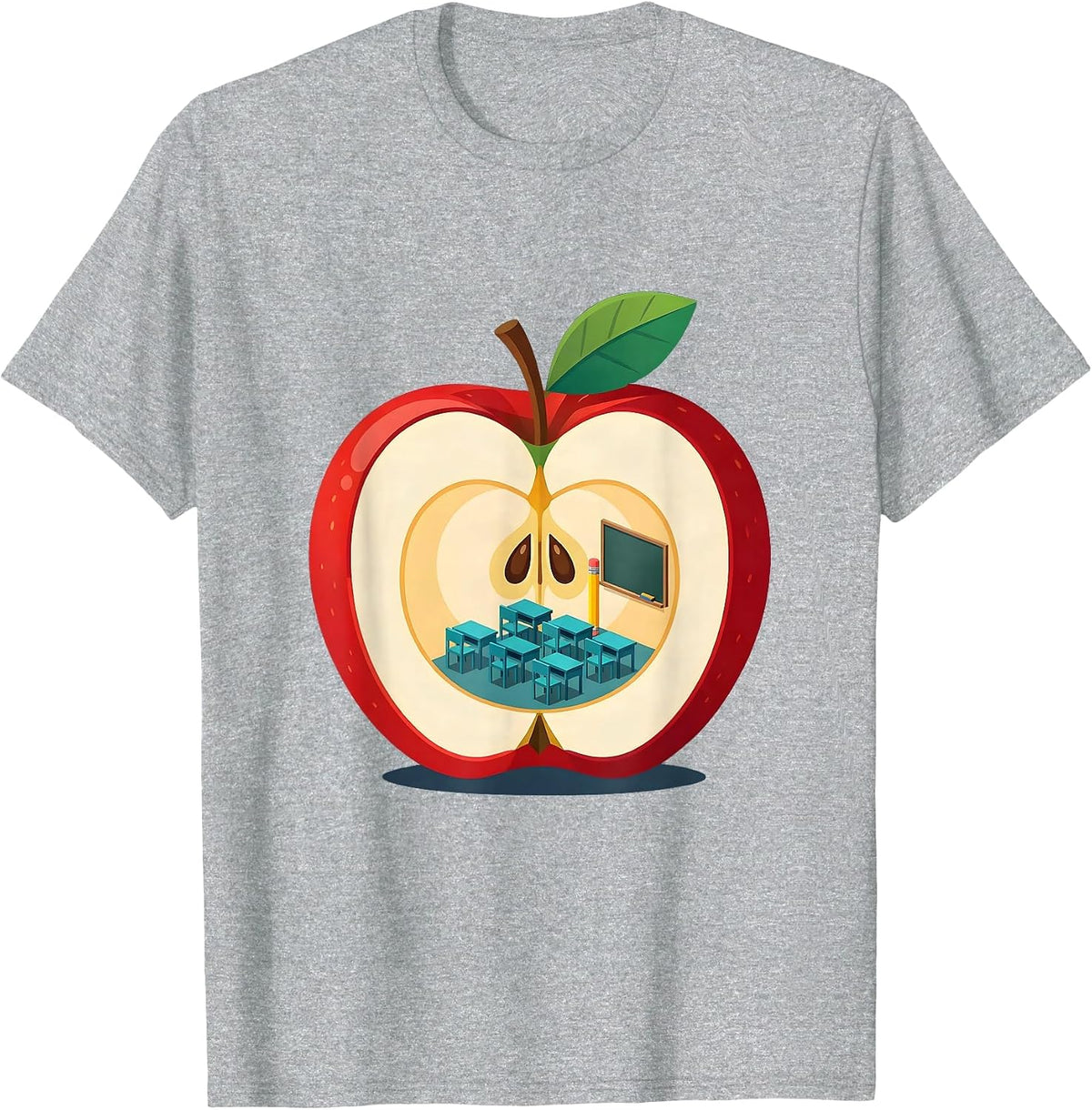 Men's 2nd Grade Teacher Apple Classroom Illustration T-Shirt - Heather Grey