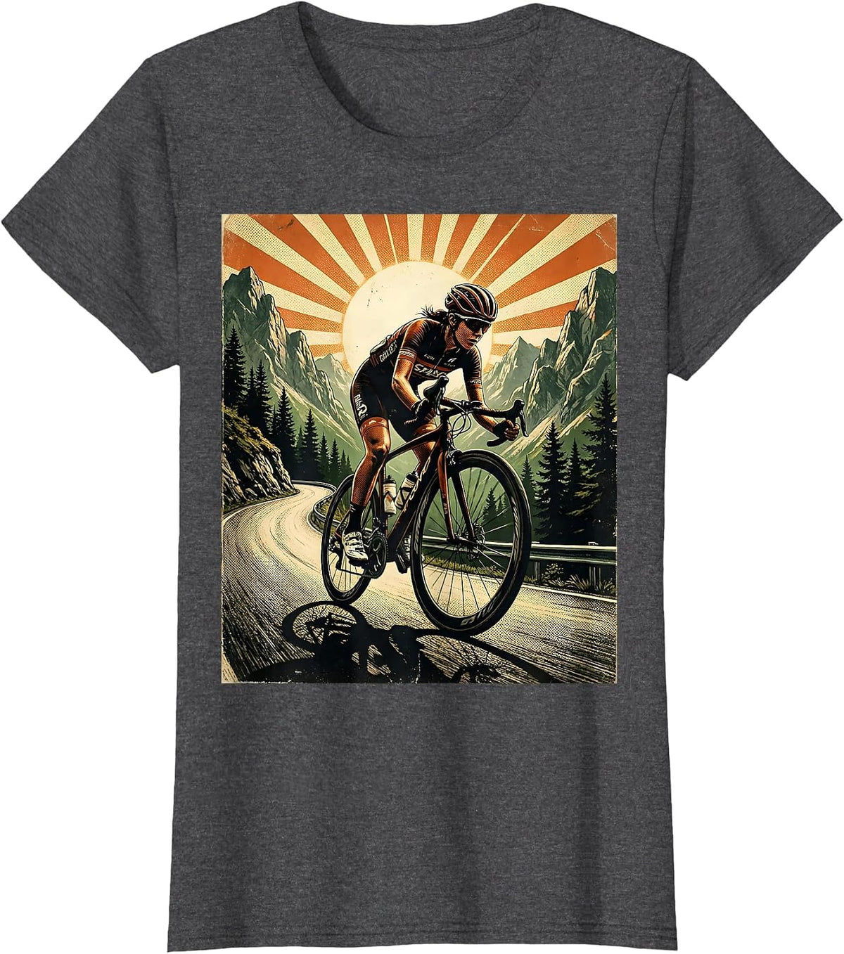 Women's Cyclist Climbing Mountain Road Graphic T-Shirt - Dark Heather Grey