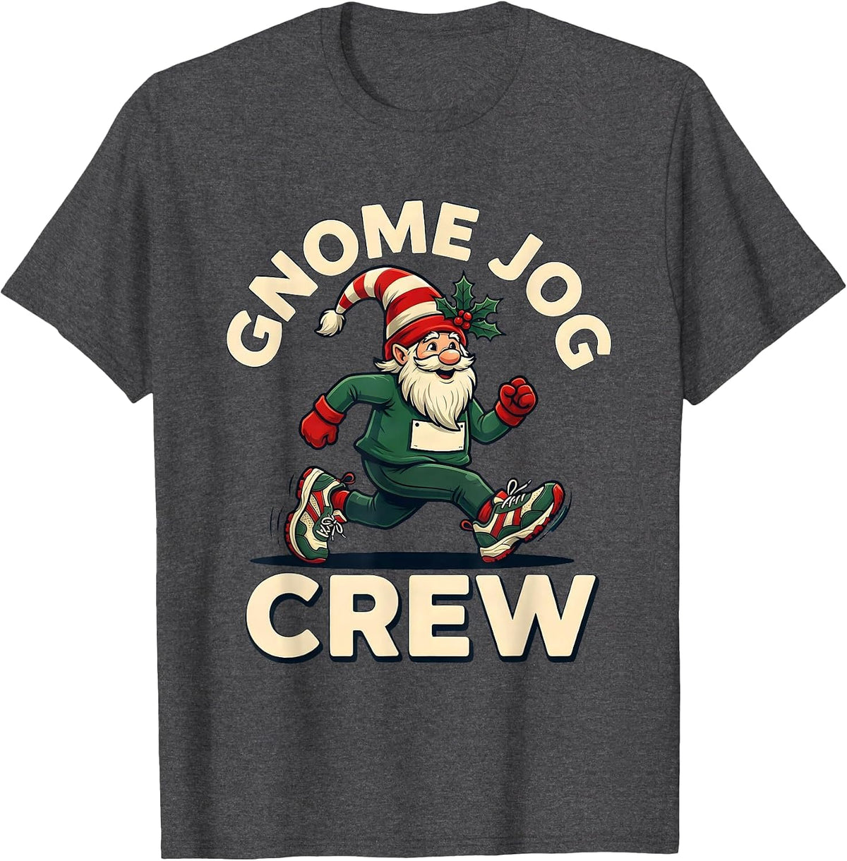 Men's Gnome Jog Crew Funny Christmas Run Runner 5k Squad Gift T-Shirt - Dark Heather Grey