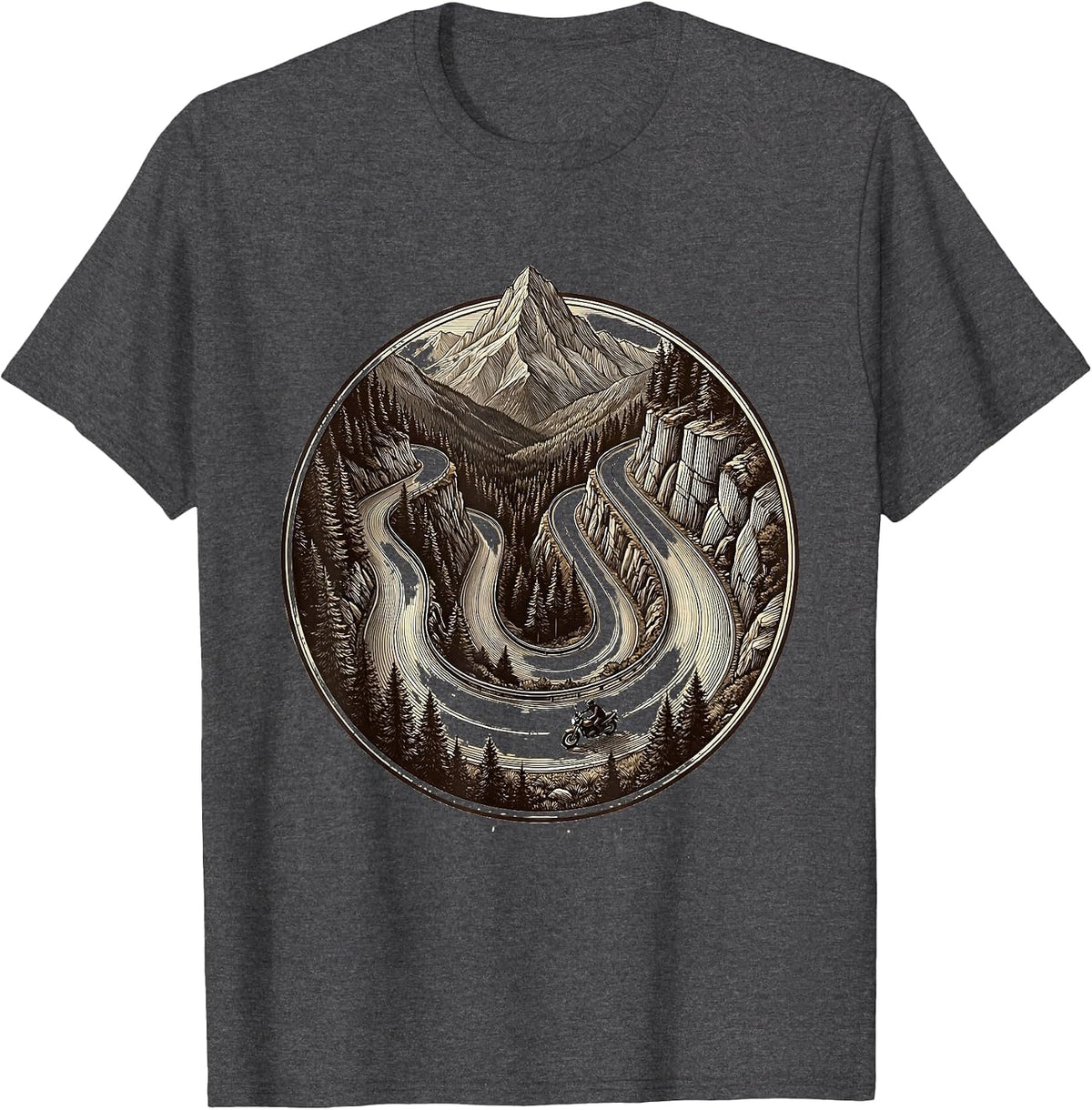Men's Eagle Eye Mountain Road Motorcycle Graphic T-Shirt - Dark Heather Grey