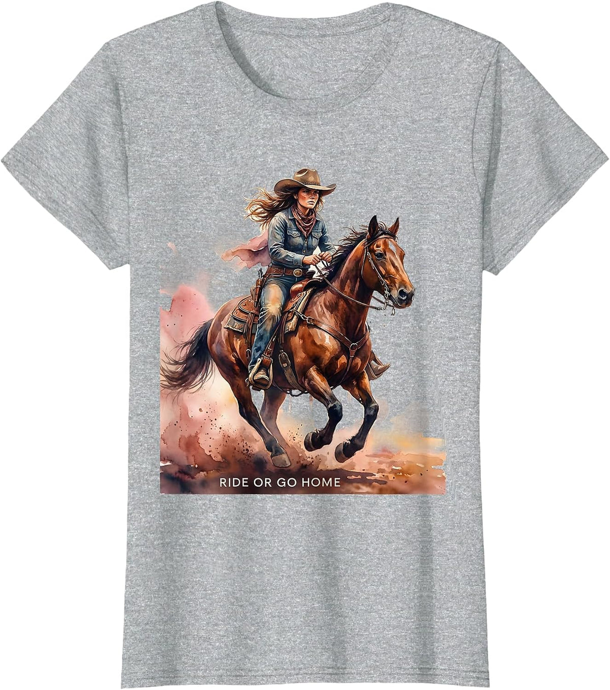 Ride Or Go Home Bold Cowgirl Design T-Shirt - Heather Grey