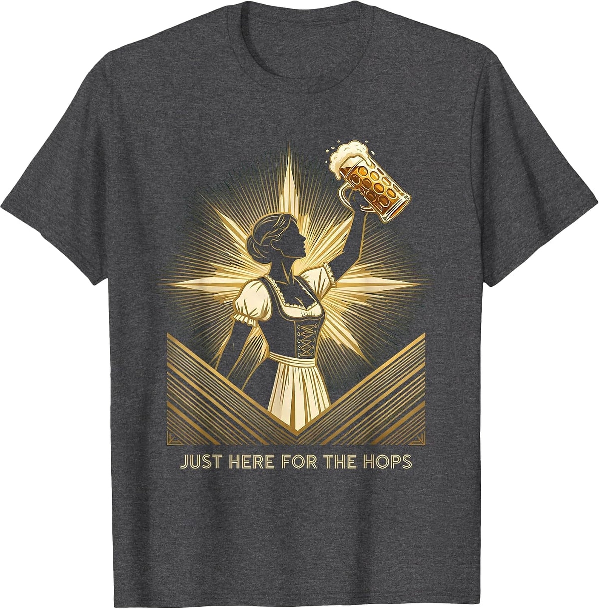 Just Here for the Hops Oktoberfest Design T-Shirt - Dark Heather Grey