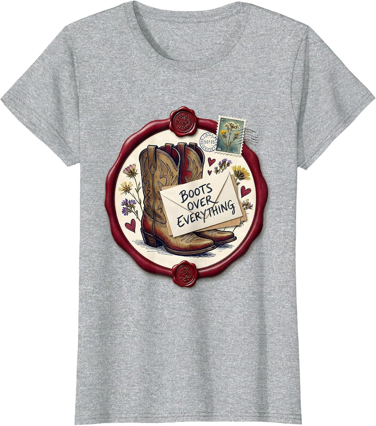 Boots Over Everything Western Design T-Shirt - Heather Grey
