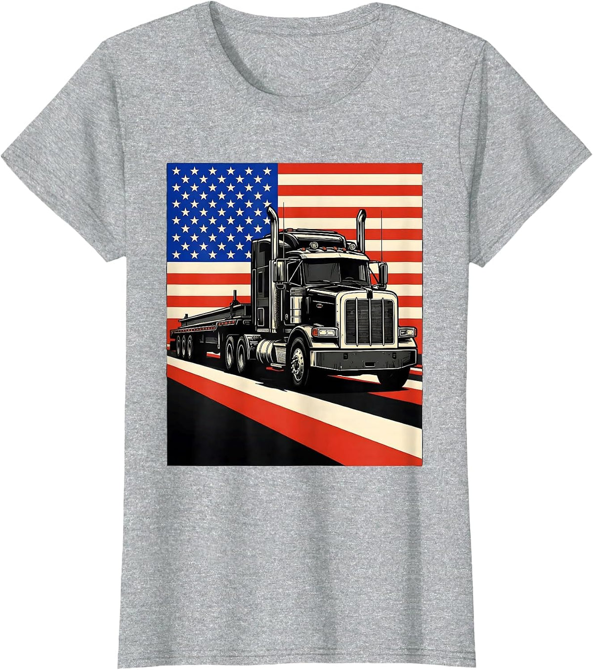Tractor Flag American Flag Trucker Patriotic Pride T-Shirt - Heather Grey
