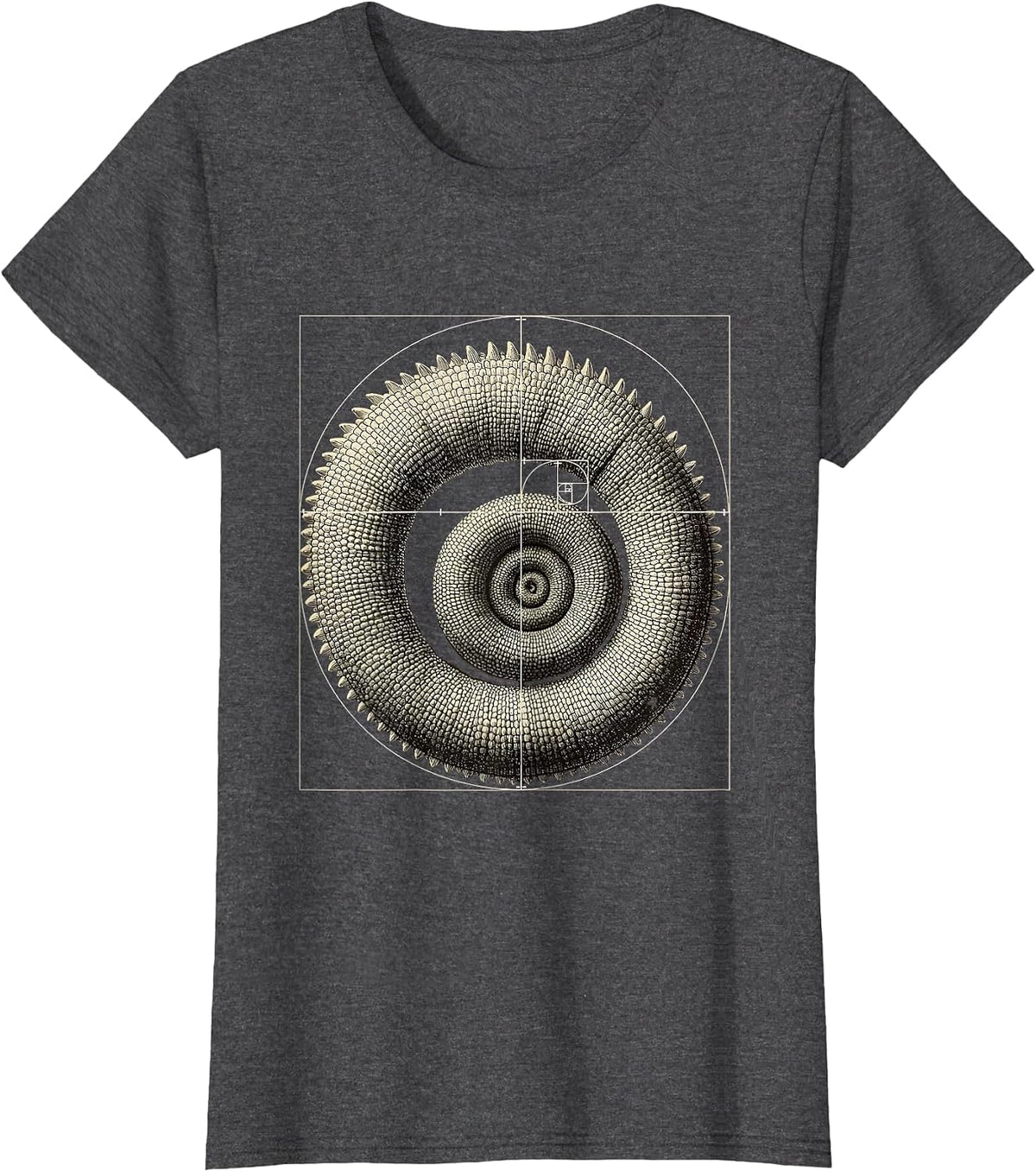 Women's Coiled Chameleon Tail Sacred Geometry Math Lover Design T-Shirt - Dark Heather Grey