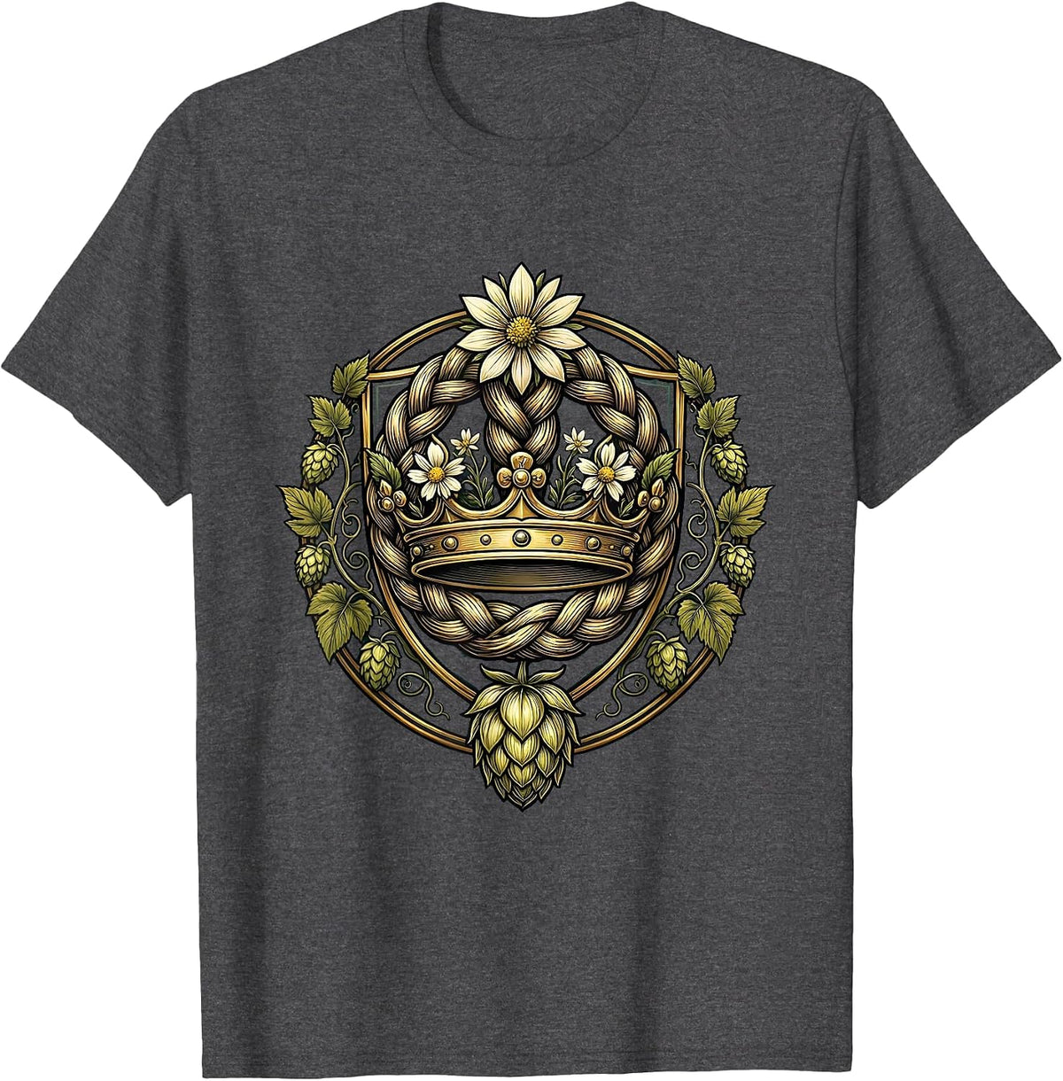Oktoberfest Wildflower and Hops Braided Hair Design T-Shirt - Dark Heather Grey