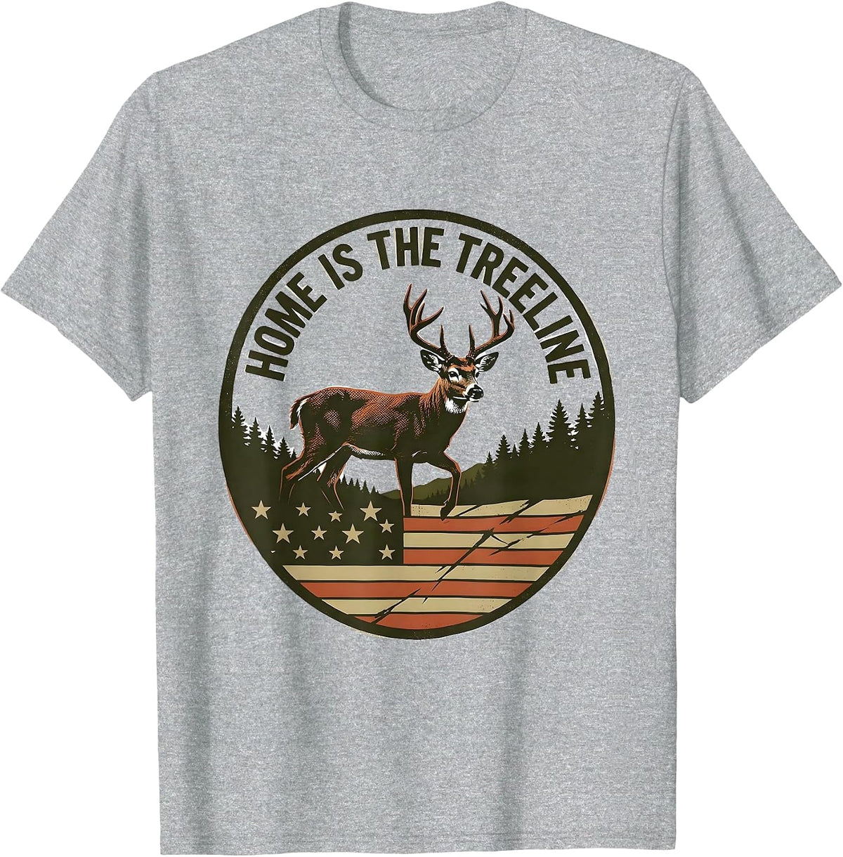 Men's Home Is The Treeline Screenprint Poster Whitetail Buck Deer T-Shirt - Heather Grey