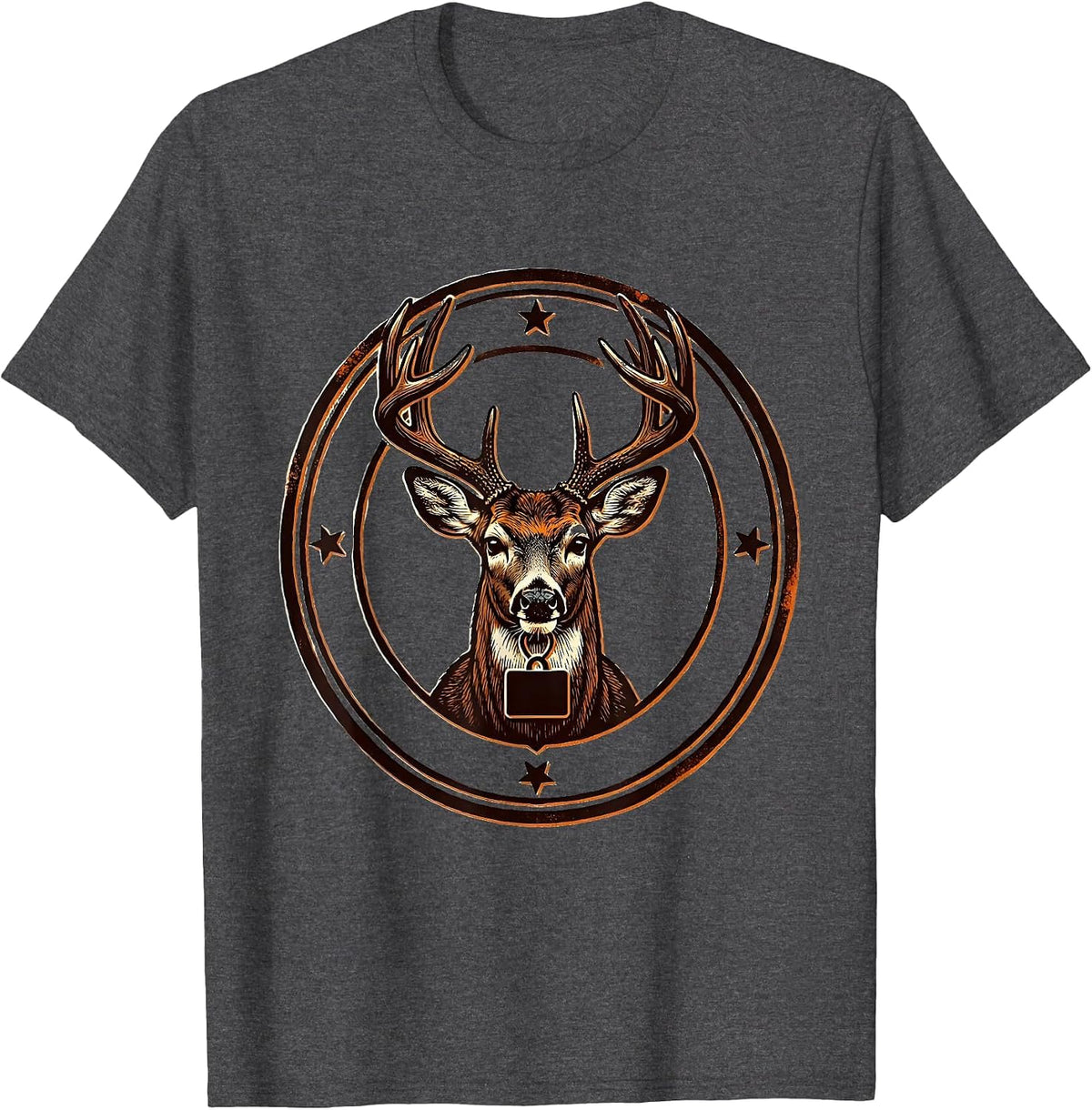 Sealed Buck Head Badge Deer Hunting Dad Humor T-Shirt - Dark Heather Grey