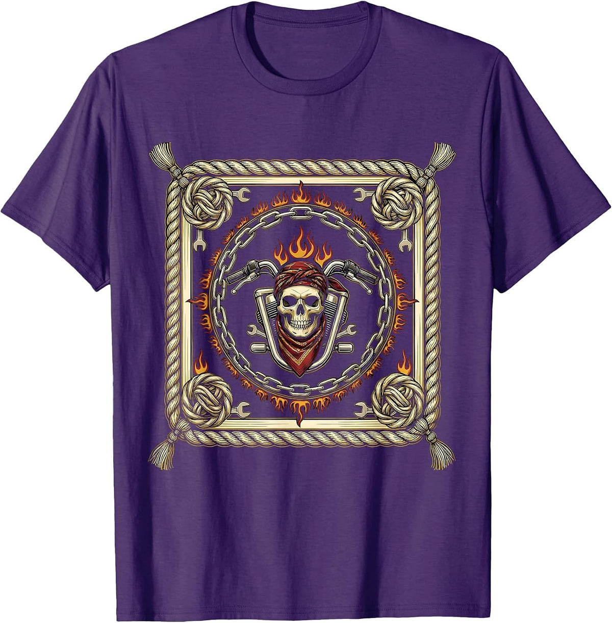 Biker Bandana Face Motorcycle Rider Graphic T-Shirt - Purple