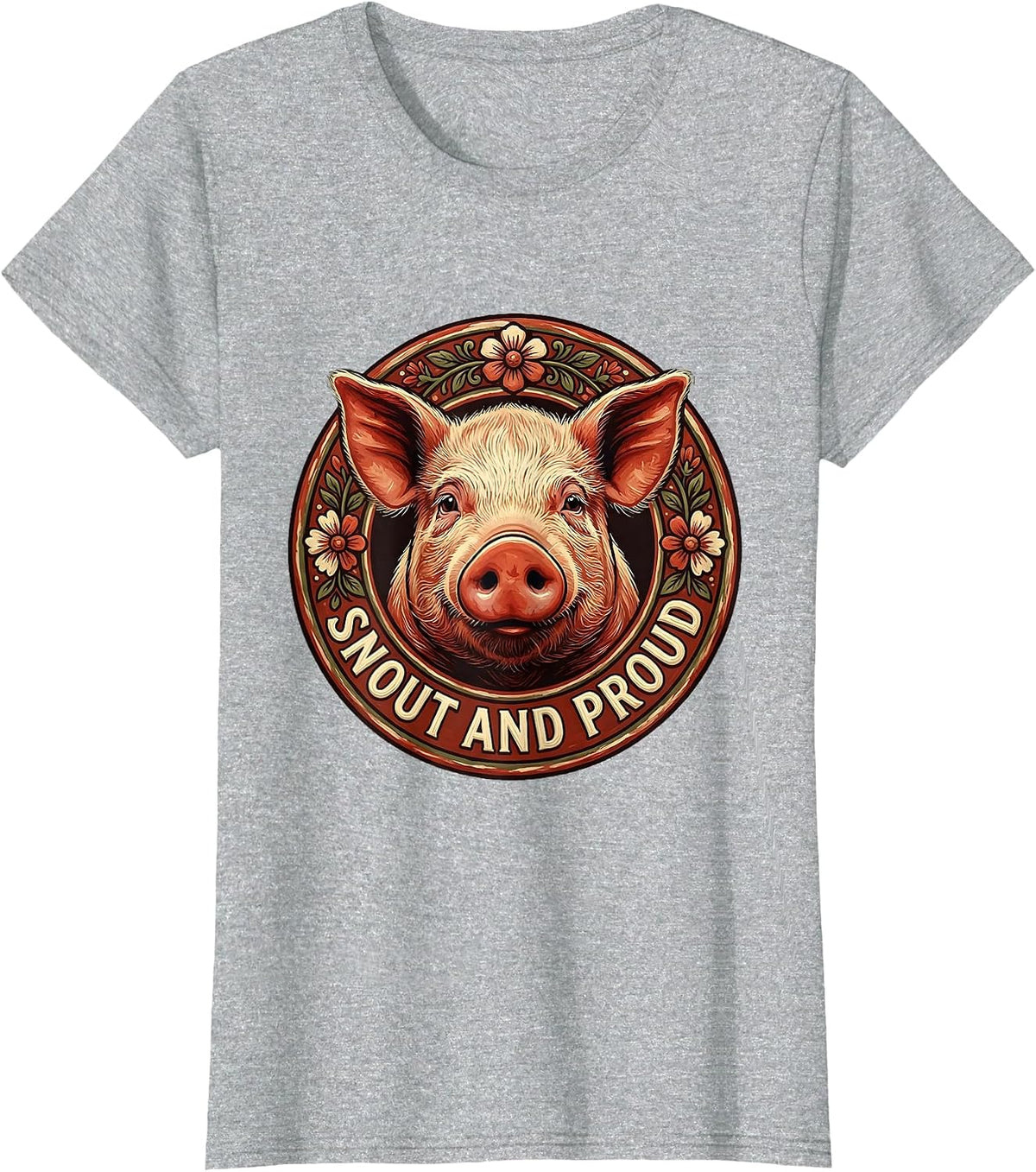 Snout and Proud Funny Pig Lover Design T-Shirt - Heather Grey