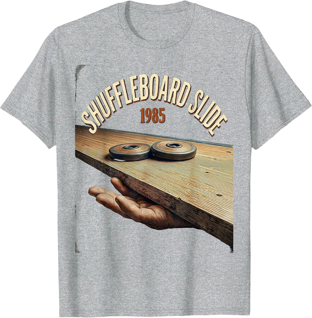 Men's Shuffleboard Slide, 1985 Vintage Retro Funny Shuffleboard T-Shirt - Heather Grey