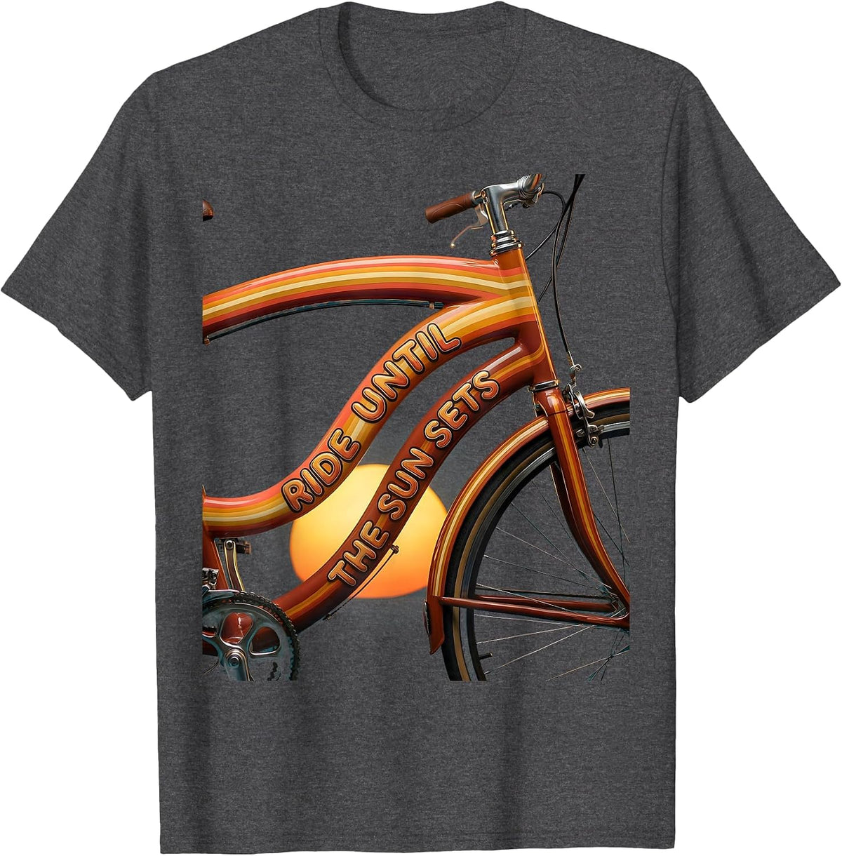 Ride Until The Sun Sets Cycling Design T-Shirt - Dark Heather Grey
