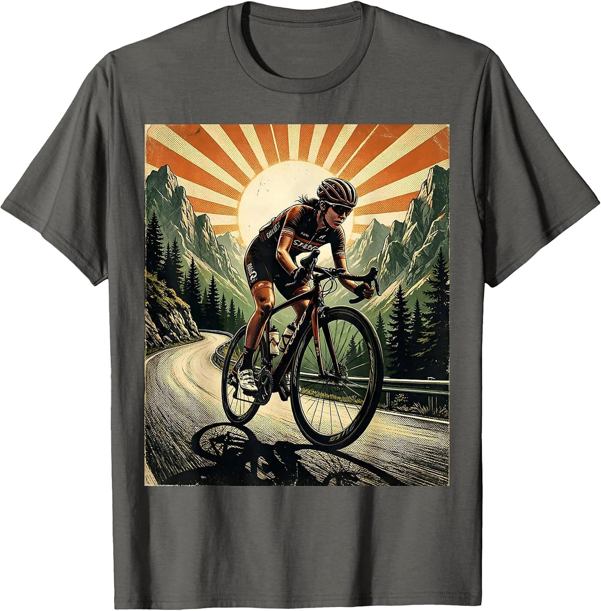 Men's Cyclist Climbing Mountain Road Graphic T-Shirt - Asphalt Grey