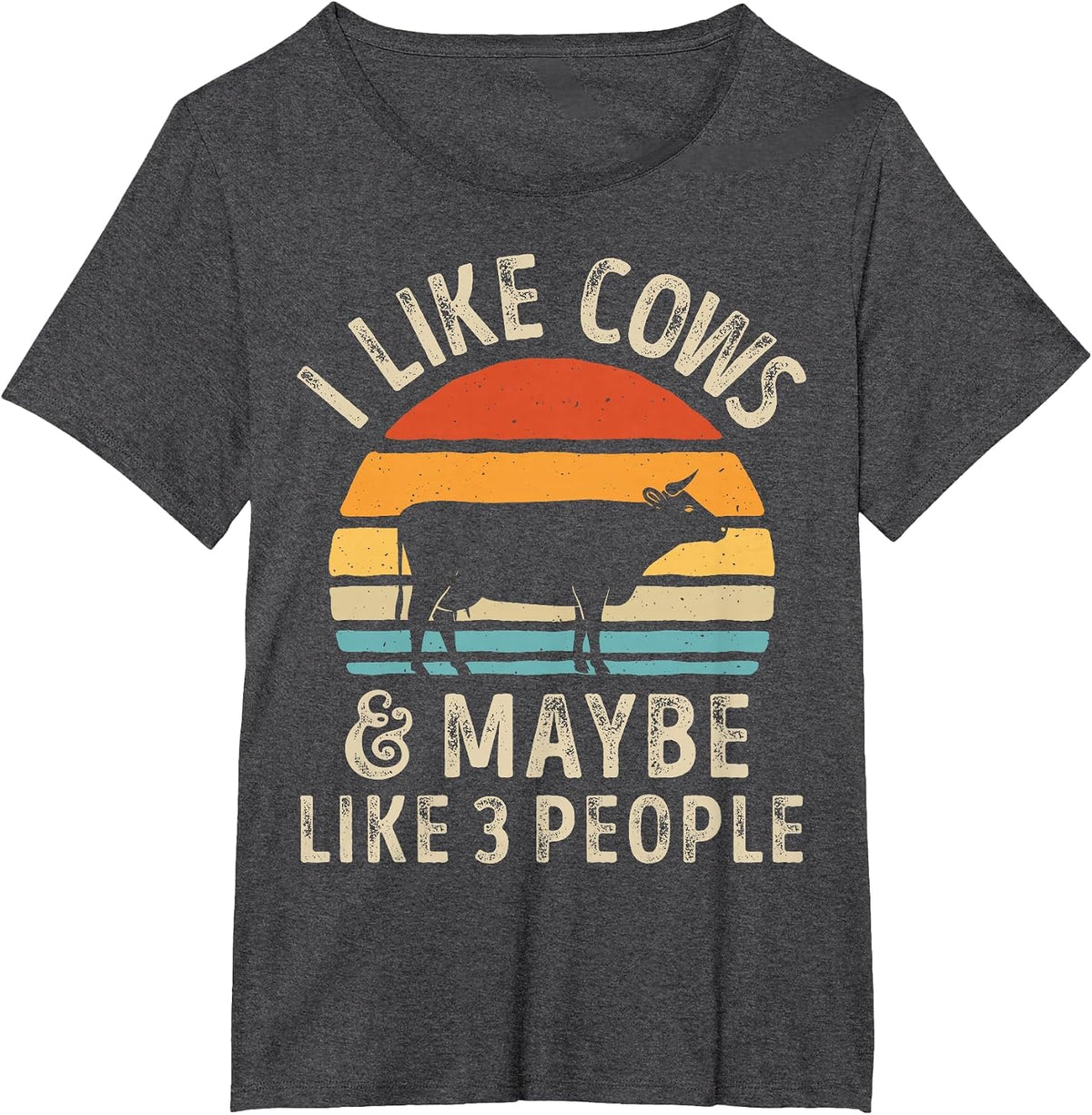 I Like Cows and Maybe Like 3 People Cow Farm Farmer Retro T-Shirt - Dark Heather Grey