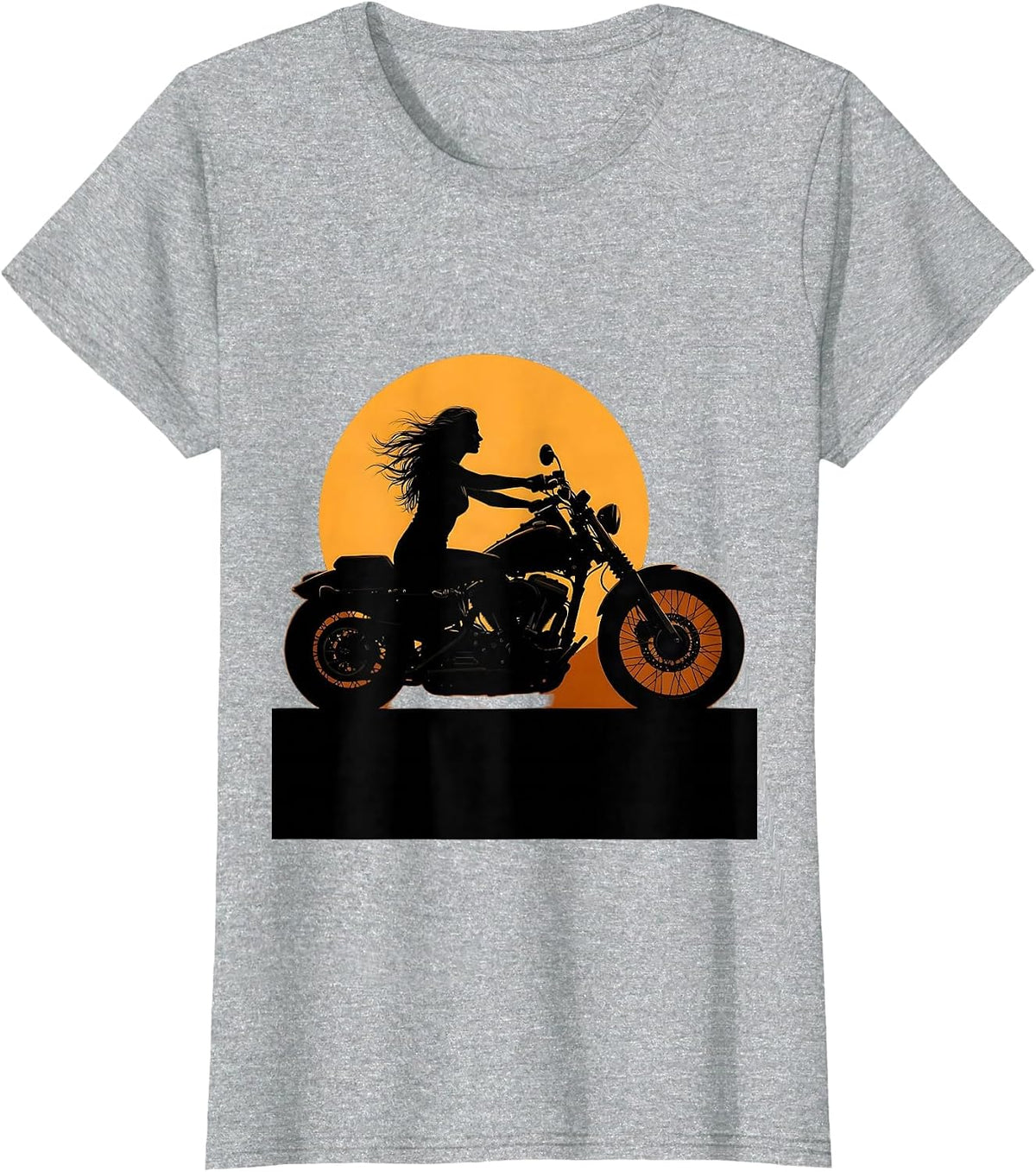 Woman Rider Cruiser Motorcycle Sunset Graphic T-Shirt - Heather Grey
