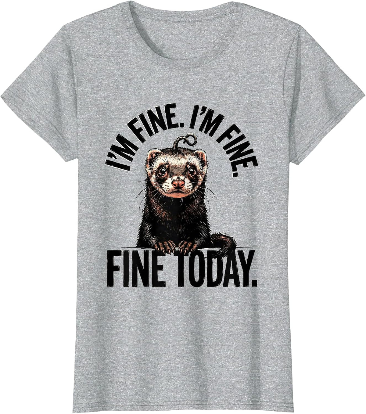 I'm Fine. I'm Fine. Fine Today Funny Ferret Stress Humor T-Shirt, Women, Heather Grey, Small - As Pictured